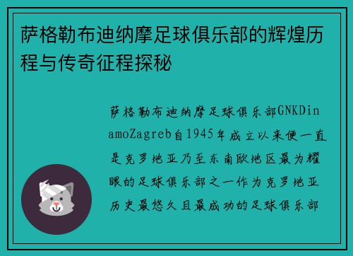 萨格勒布迪纳摩足球俱乐部的辉煌历程与传奇征程探秘